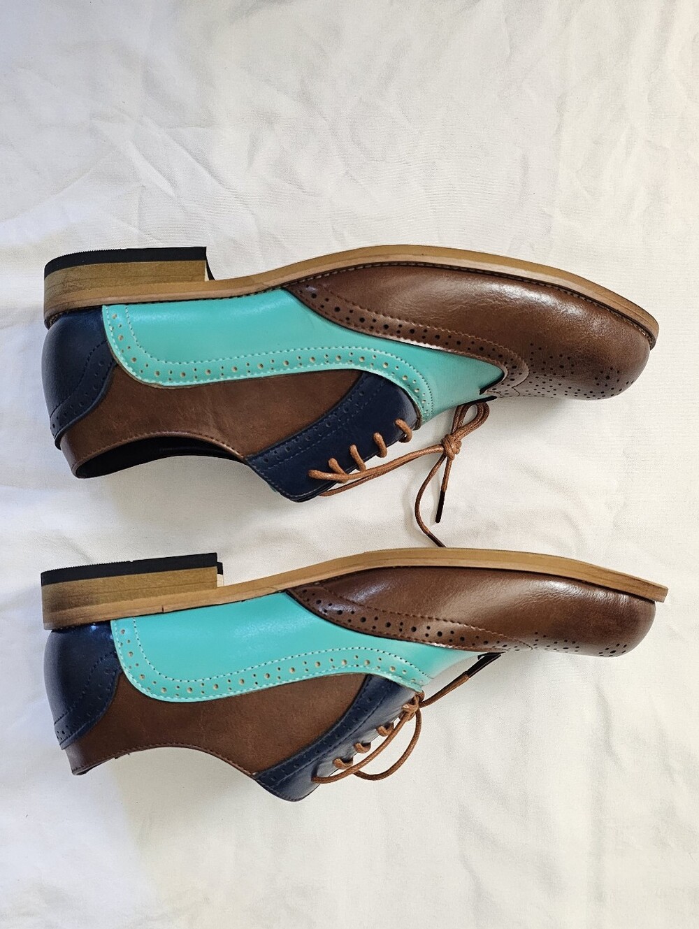 Unique Tri-Tone Faux Leather Lace Up Brogue Oxford Shoes Wingtip Loafers NEW - Picture 9 of 14